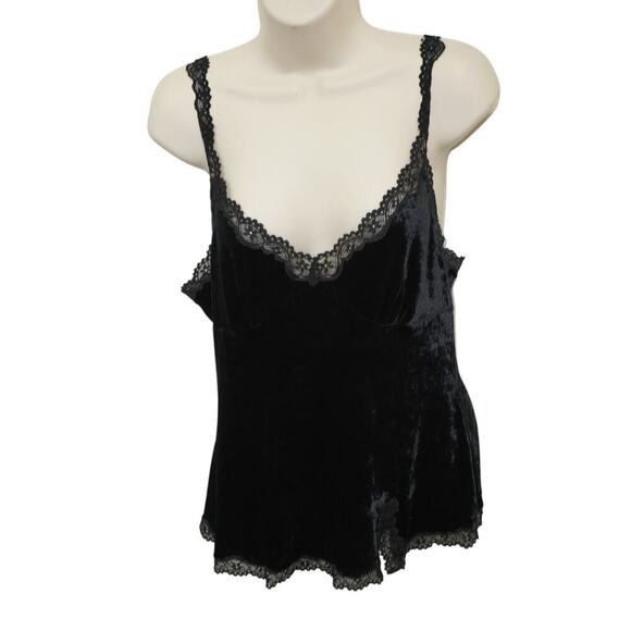 Express Black Velvet Cami Top Sheer Mesh V-Neck Adjustable Straps Size L - Picture 4 of 8